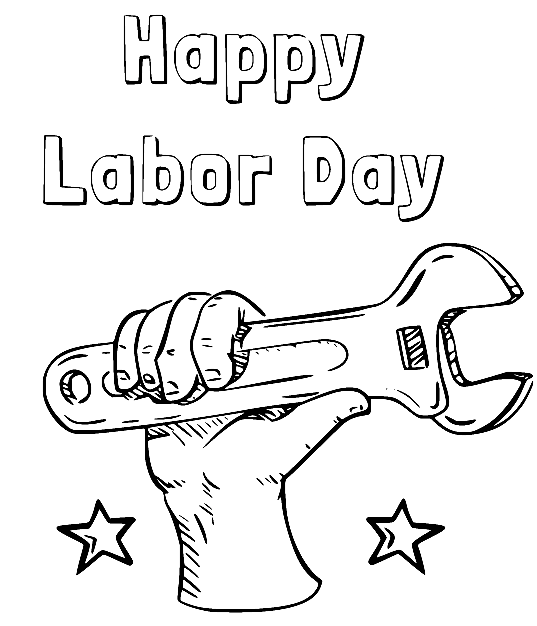 Happy Labor Day with a Wrench Coloring Page
