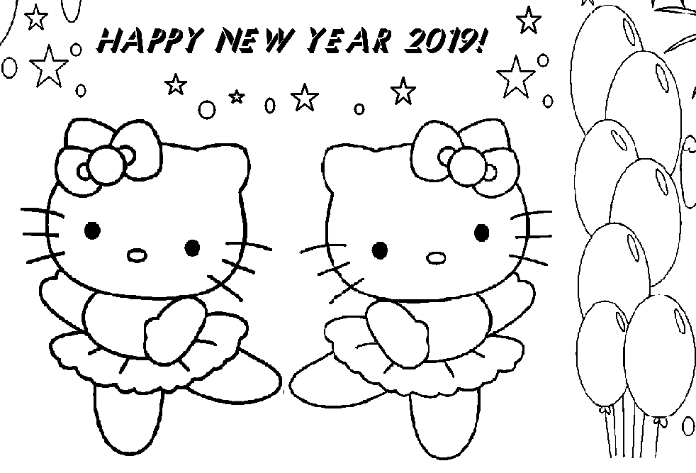 Happy New Year Hello Kitty And Mimmy Coloring Page