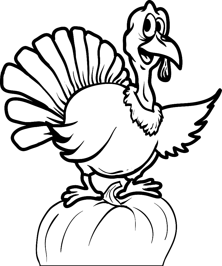 Happy Turkey on Pumpkin Coloring Page