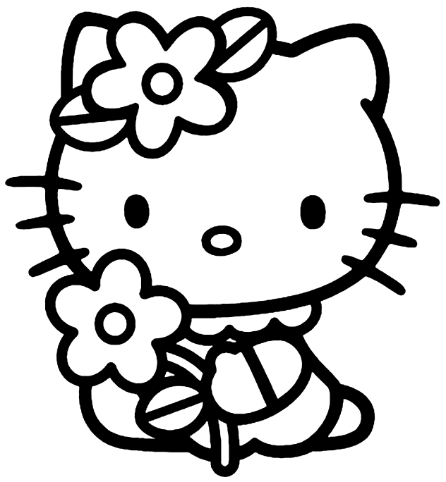 Hello Kitty And Flower Coloring Page