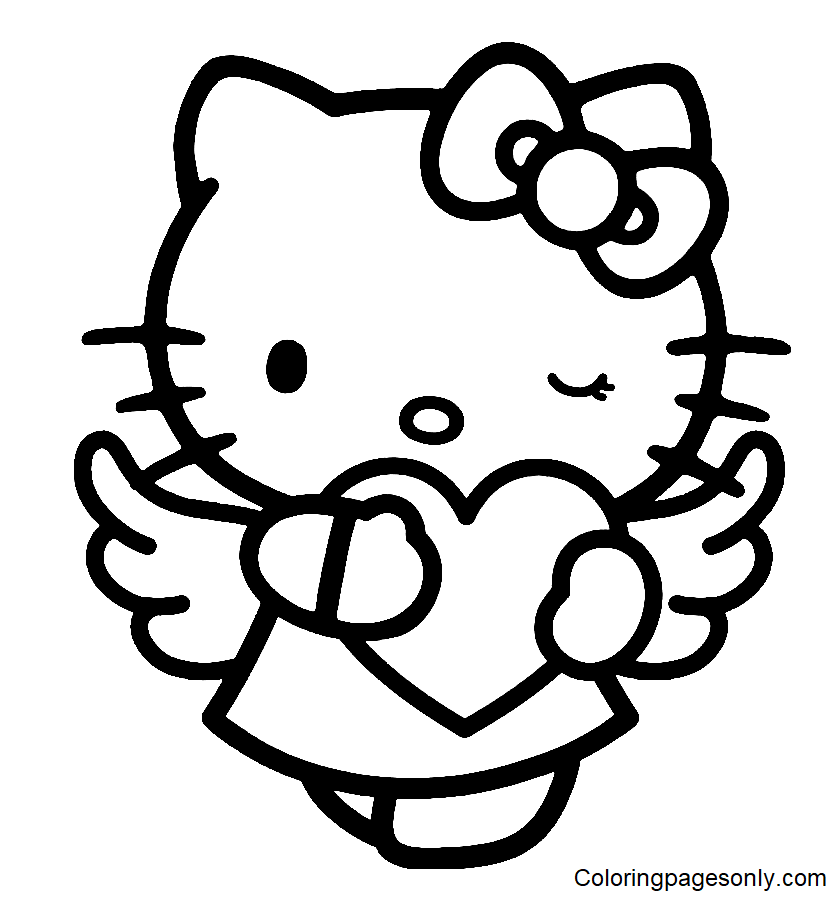 Hello Kitty Angel with Heart Coloring Page
