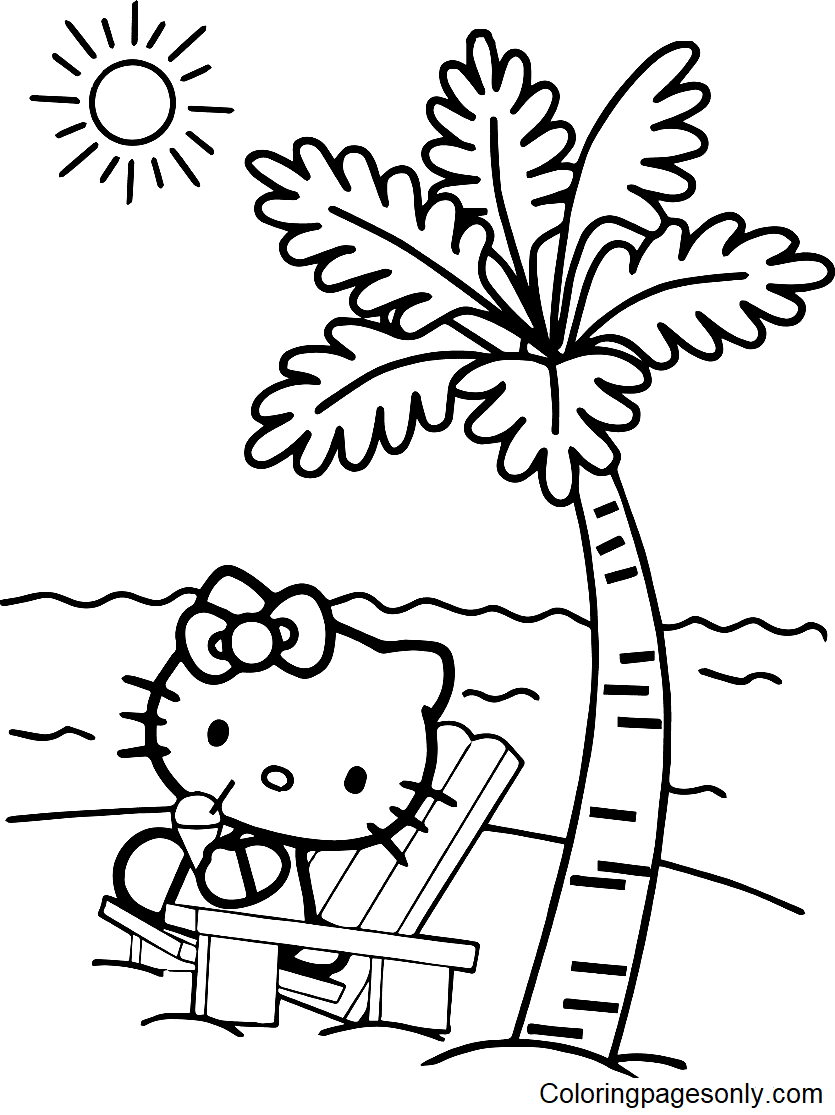 Hello Kitty At The Beach Coloring Pages