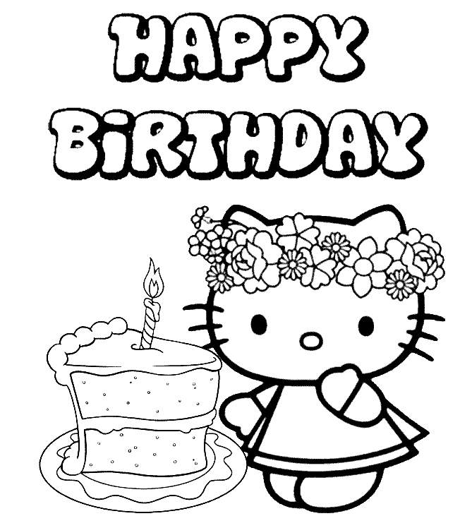 Hello Kitty Birthday Cake 1 Coloring Page