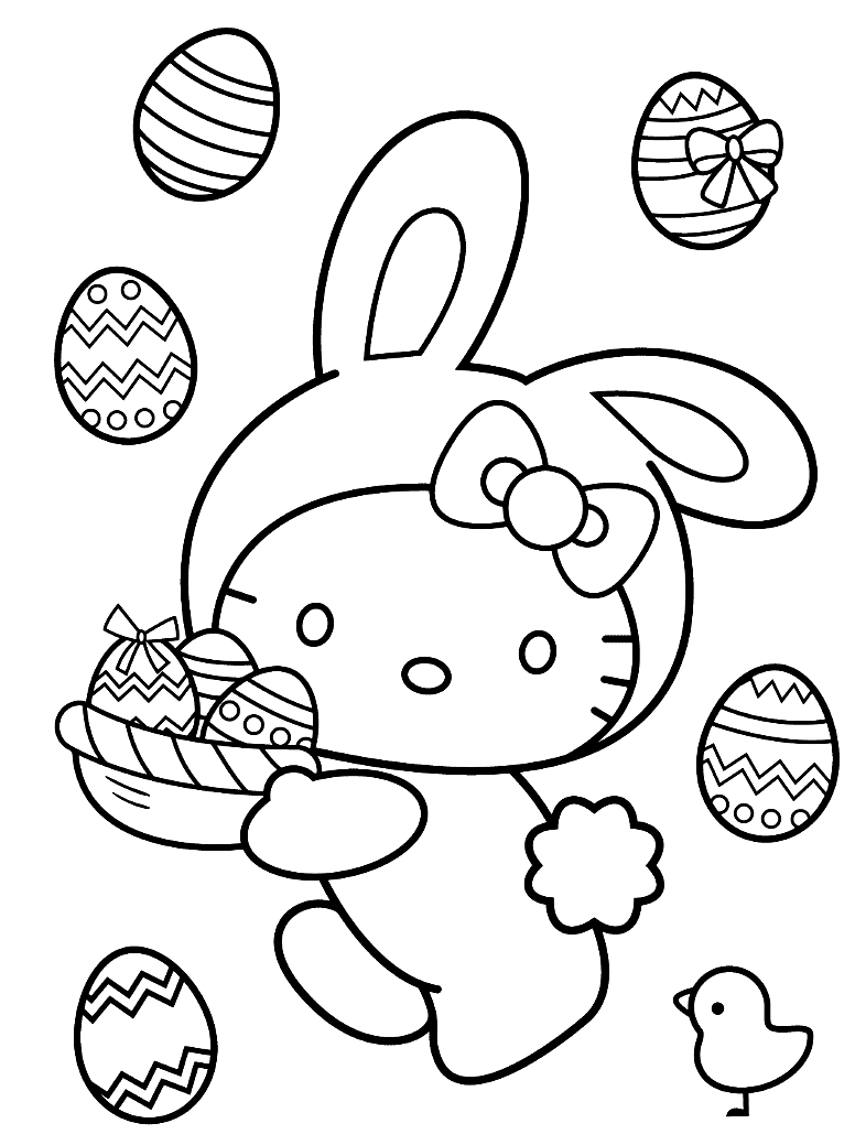 Hello Kitty Easter Bunny Coloring Page