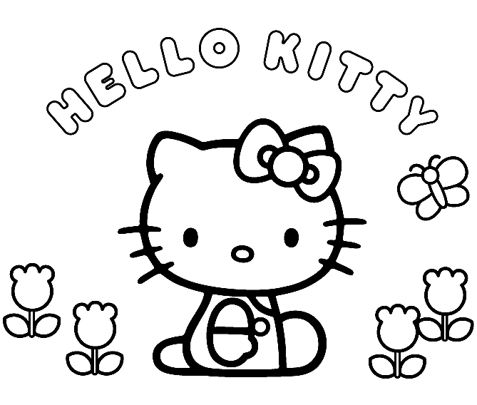Hello Kitty Flowers And Butterfly Coloring Pages