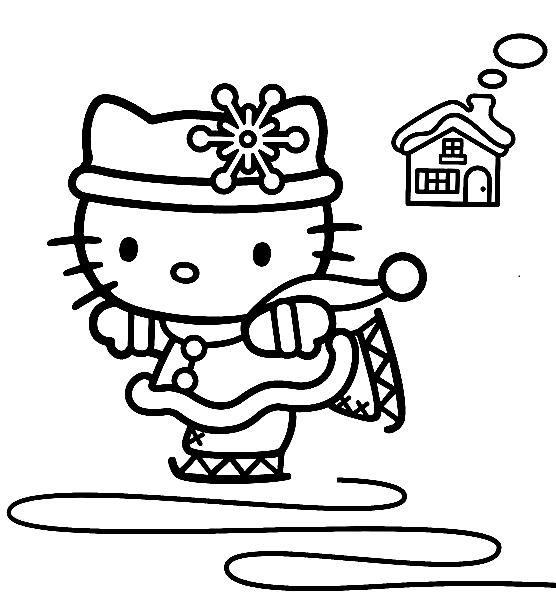 Hello Kitty 滑冰 3 Coloring Page
