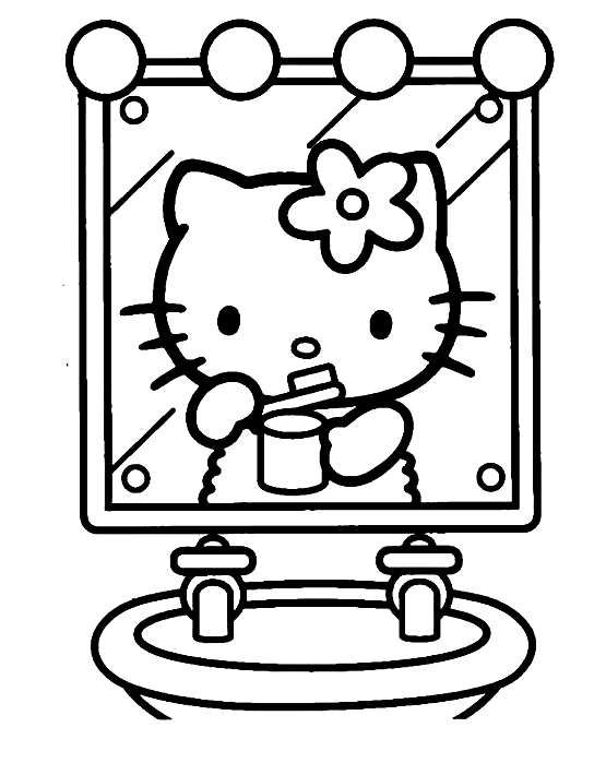 Hello Kitty nella pagina da colorare di specchio