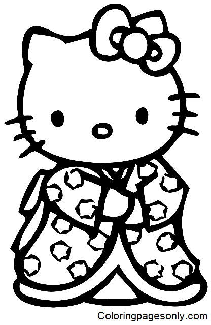 Hello Kitty Japanese Kimono Coloring Pages