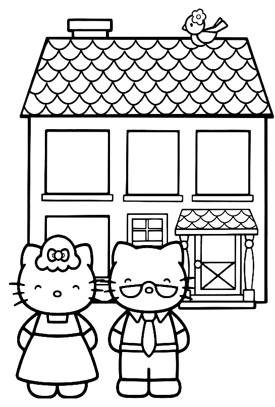 Hello Kitty Mom And Dad Coloring Page