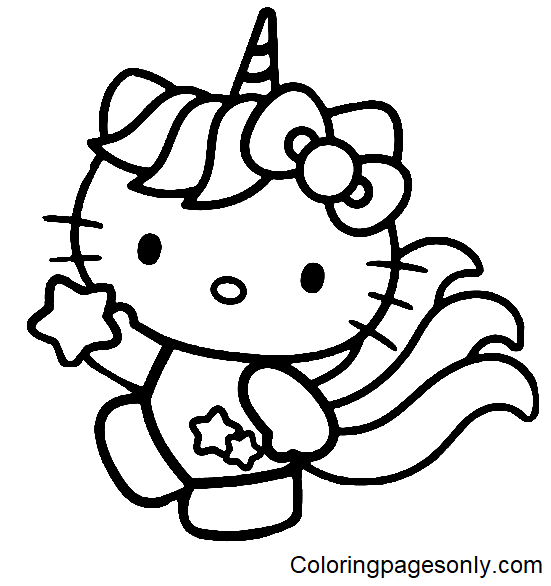 Pagina da colorare di Hello Kitty Unicorno