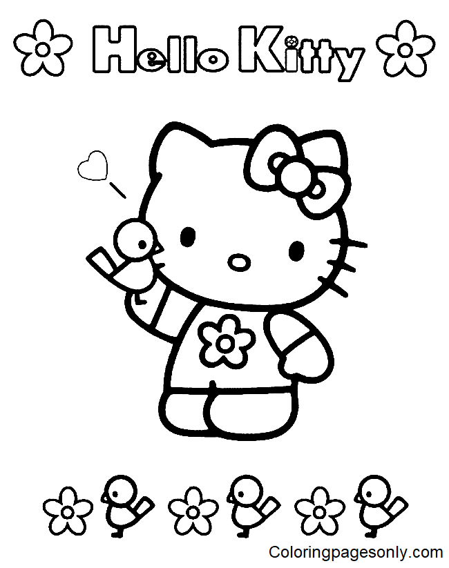 Hello Kitty met een vogel van Hello Kitty