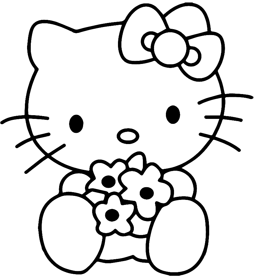 Hello Kitty With Flowers Coloring Page