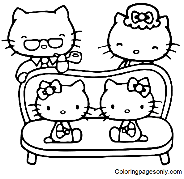 Hello Kitty With Her Family Coloring Page