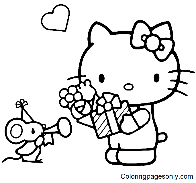 Hello Kitty With Mouse Coloring Page