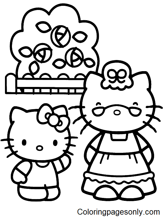 Hello Kitty and Grandmother Coloring Page