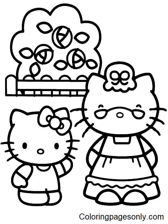 Раскраска Hello Kitty и бабушка