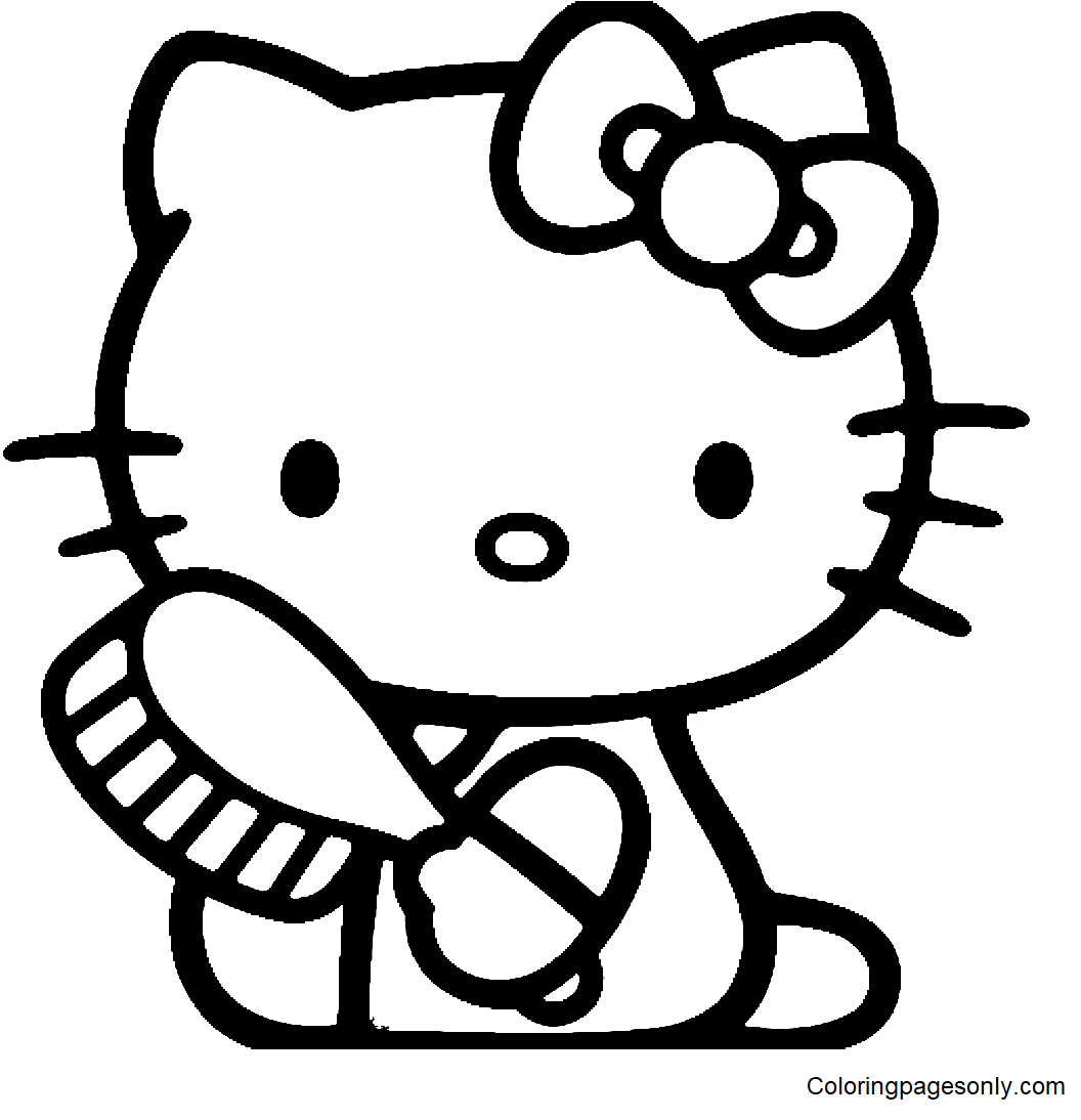 Hello Kitty 拿着画笔 Coloring Page