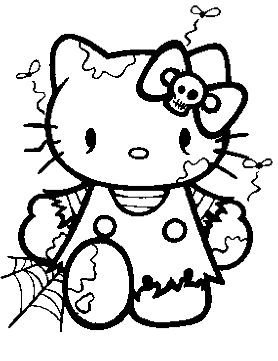 Hello Kitty klaar voor Halloween Kleurplaat