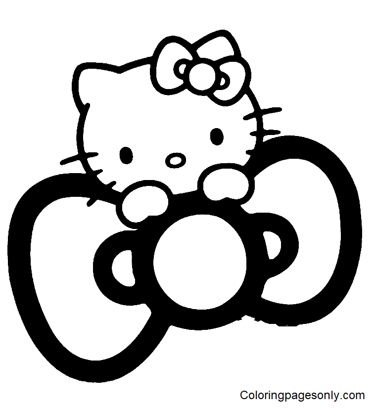 Pagina da colorare di Hello Kitty con il grande fiocco