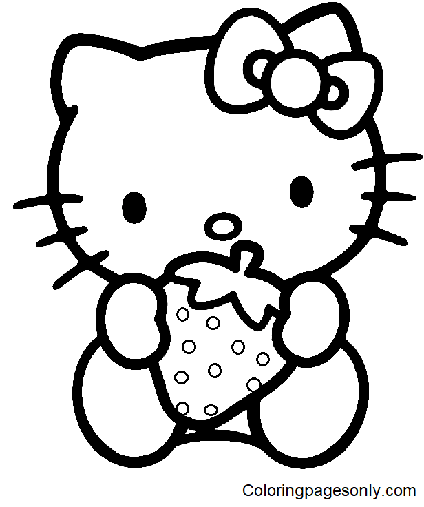 Hello Kitty with Strawberry Coloring Page