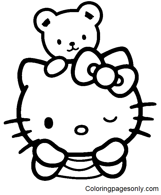 Hello Kitty with Toy Bear Coloring Page