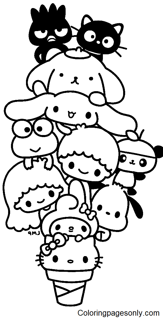 Ice Cream Sanrio Characters Coloring Pages