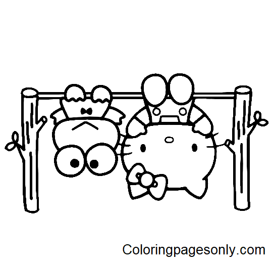 Keroppi and Hello Kitty Coloring Page
