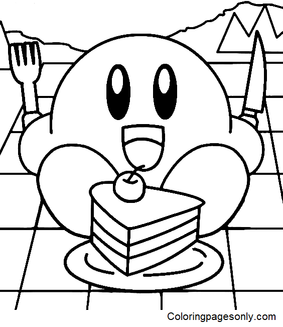 Kirby Comiendo Pastel Para Colorear - Kirby Coloring Pages - Coloring Pages  For Kids And Adults