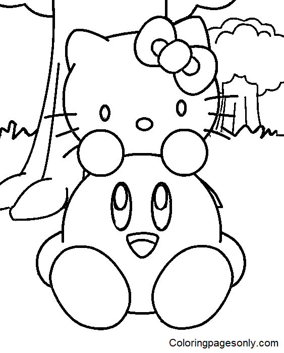 Kirby and Hello Kitty Coloring Page
