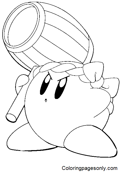 Kirby with Hammer Coloring Page