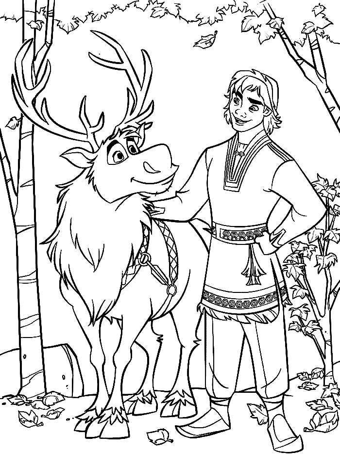 Kristoff with Sven Coloring Page