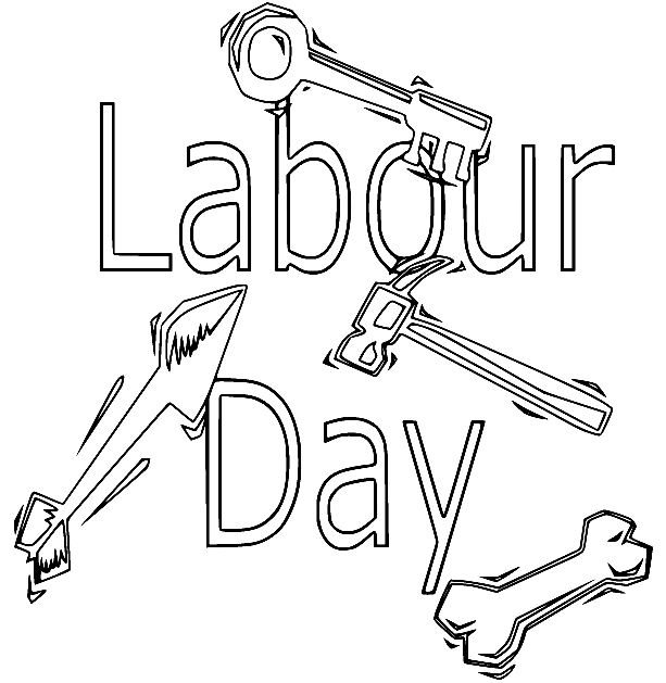 Labour Day with Key and Hammer Coloring Page