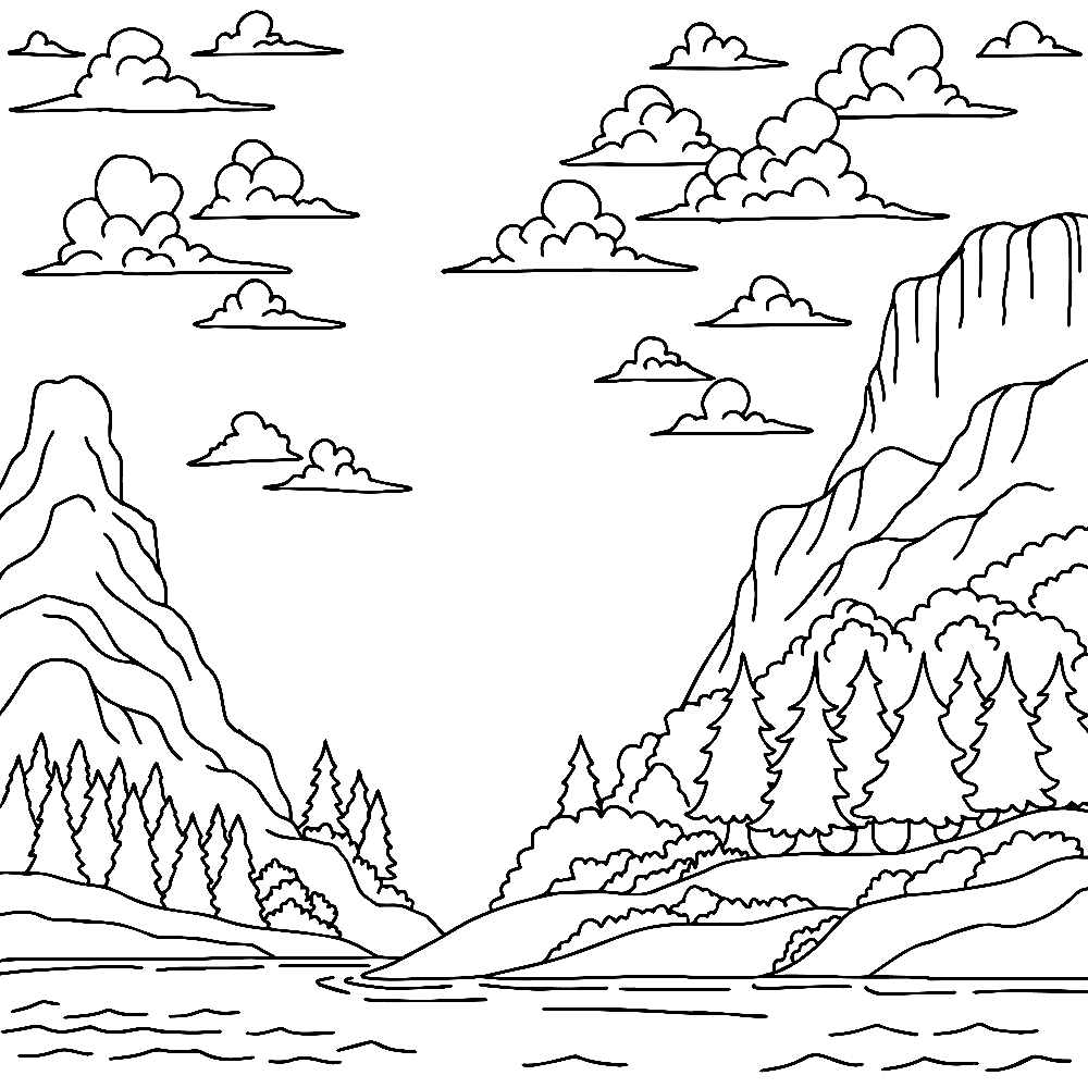 Landscape Nature Coloring Page - Free Printable Coloring Pages