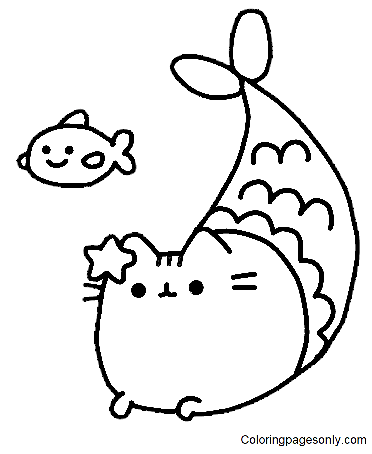 Mermaid Pusheen Coloring Pages
