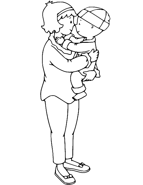 Mommy Holding the Baby Caillou Coloring Page