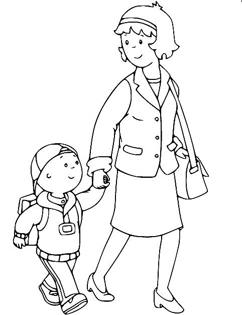 Mommy With Caillou Coloring Pages