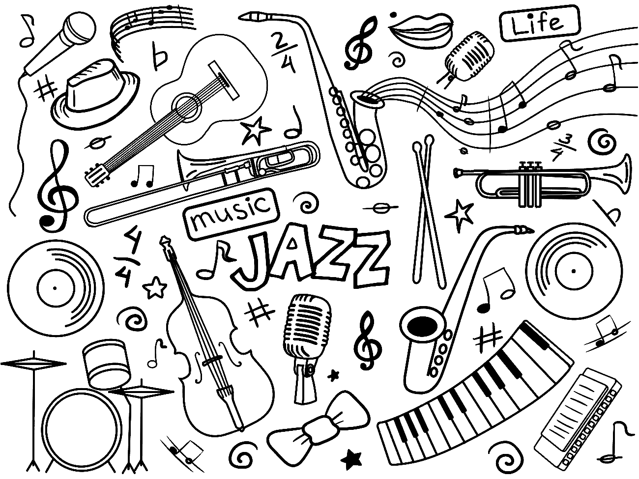 Muziek Jazz Kleurplaat