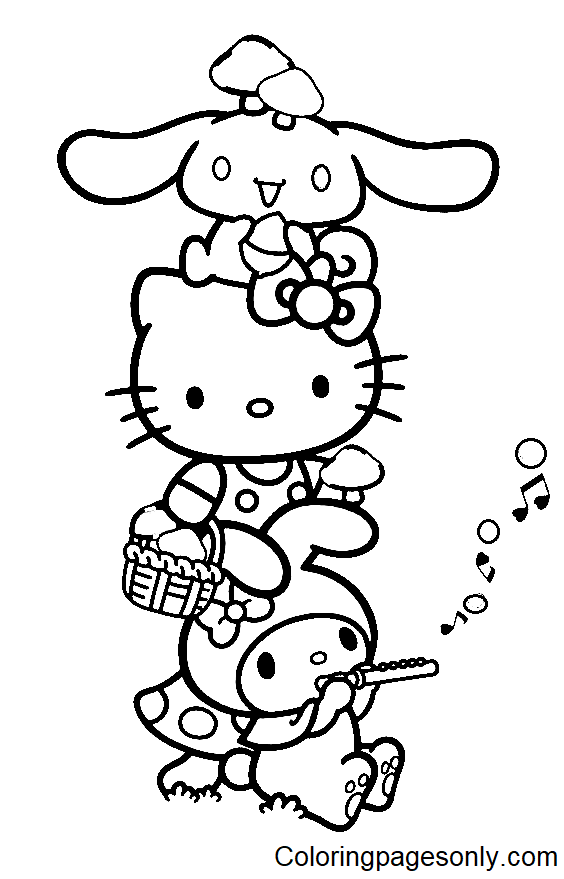 My Melody, Hello Kitty, Cinnamoroll Coloring Pages