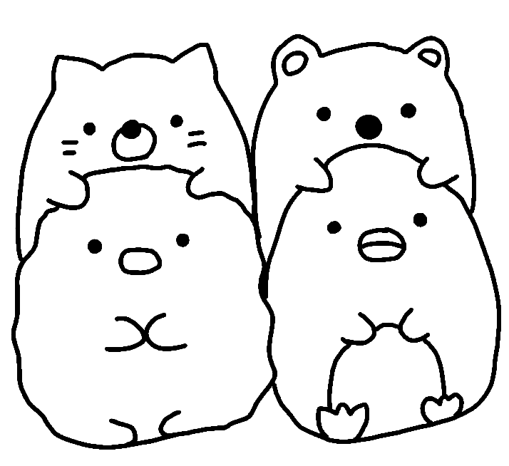Neko, Tonkatsu, Shirokuma, Penguin Coloring Pages