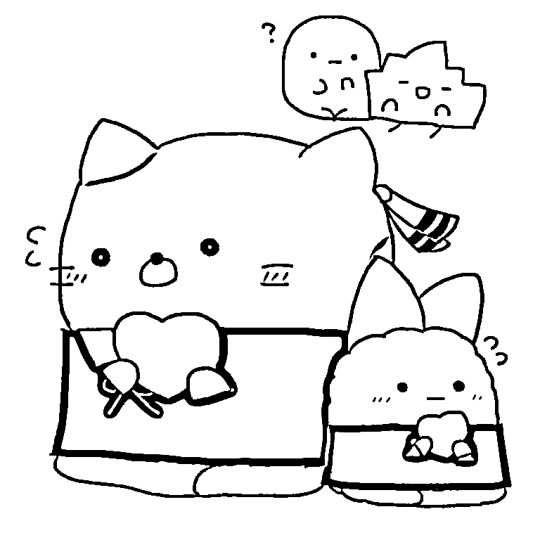 Desenho de Neko com Ebi Furai No Shippo para colorir