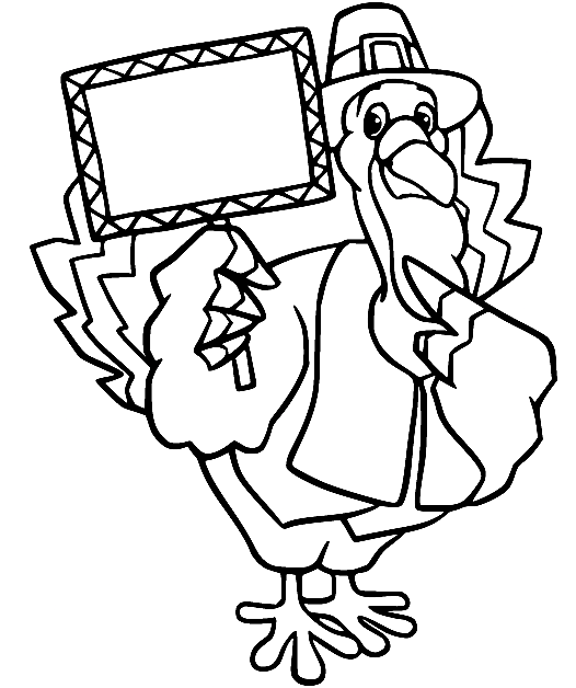 Pilgrim Turkey Holds a Blank Board Coloring Page