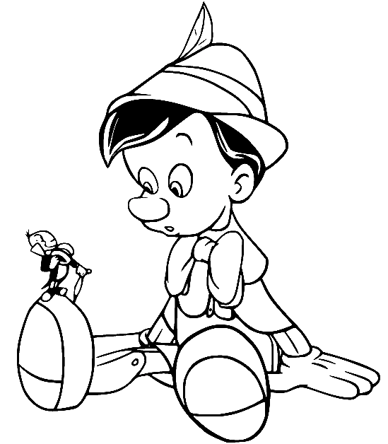 Pinocchio Talking to Jiminy Coloring Page