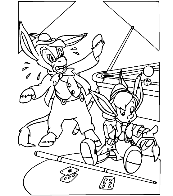 Pinocchio and the Donkey Coloring Page