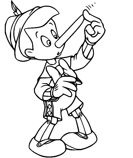 Pinocchio with a Long Nose Coloring Page
