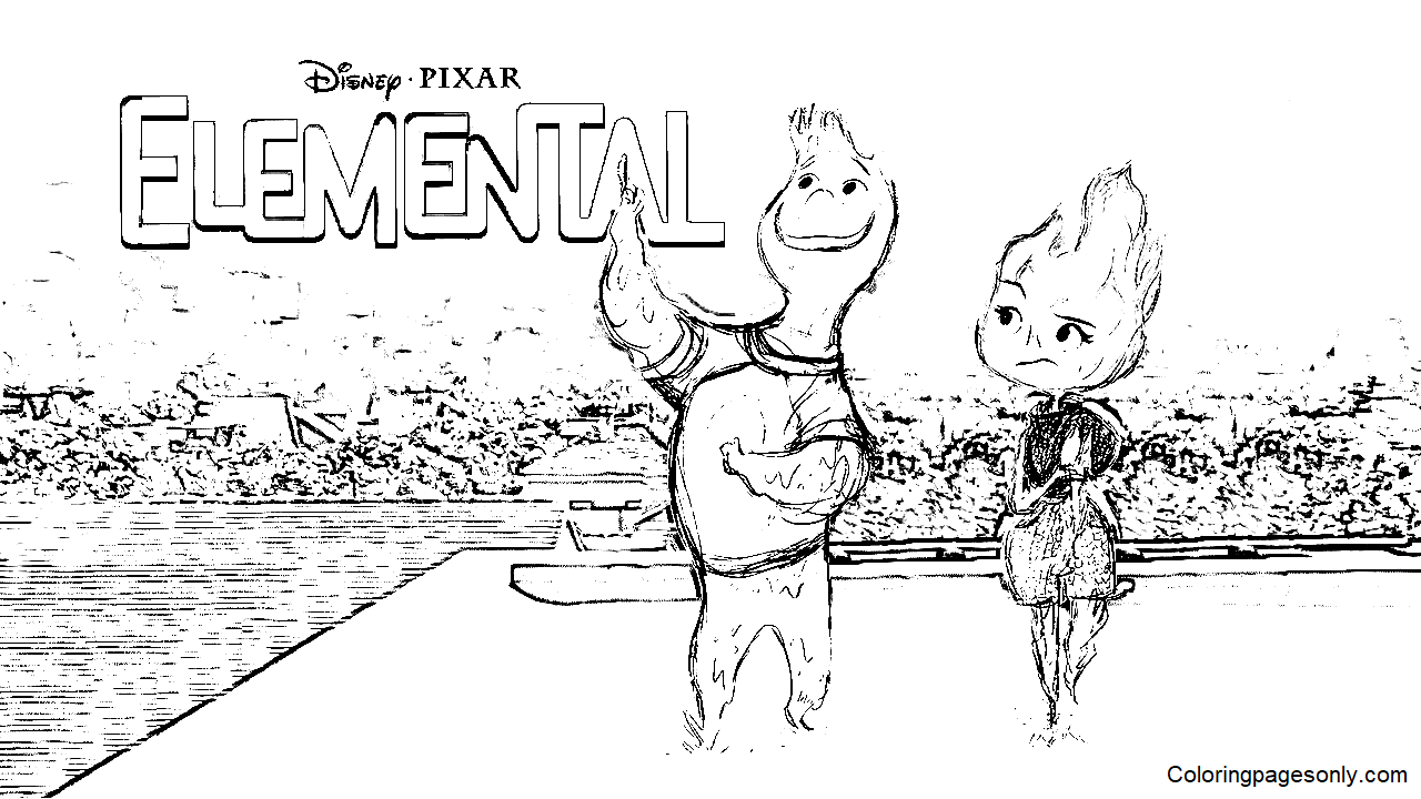 Dibujo para colorear elemental de Pixar