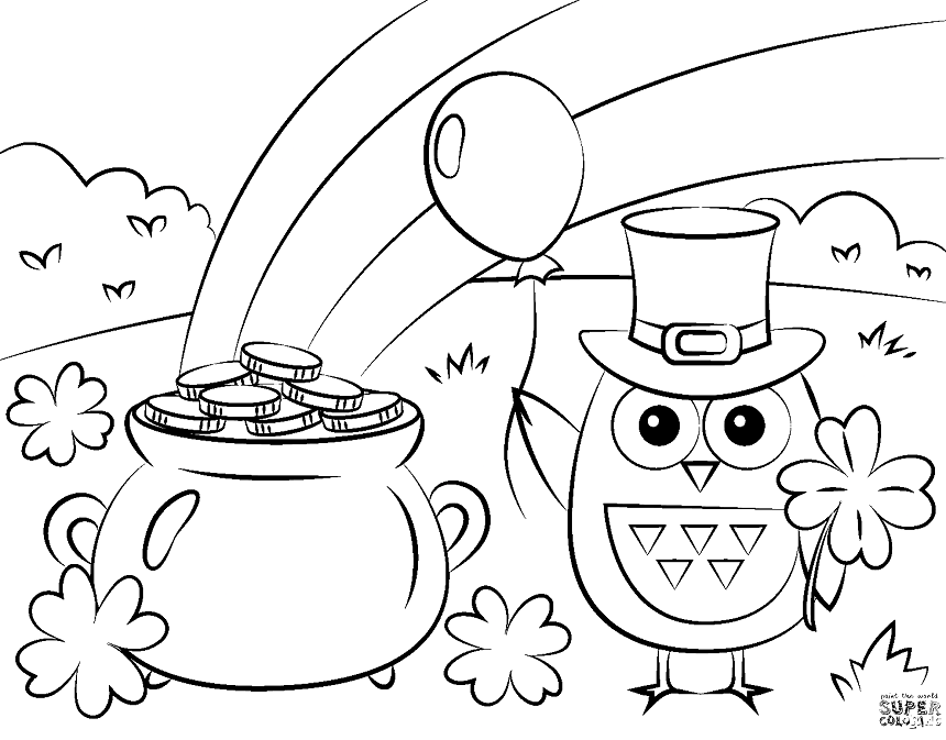 Pot of Gold, Rainbow and St. Patrick’s Coloring Page