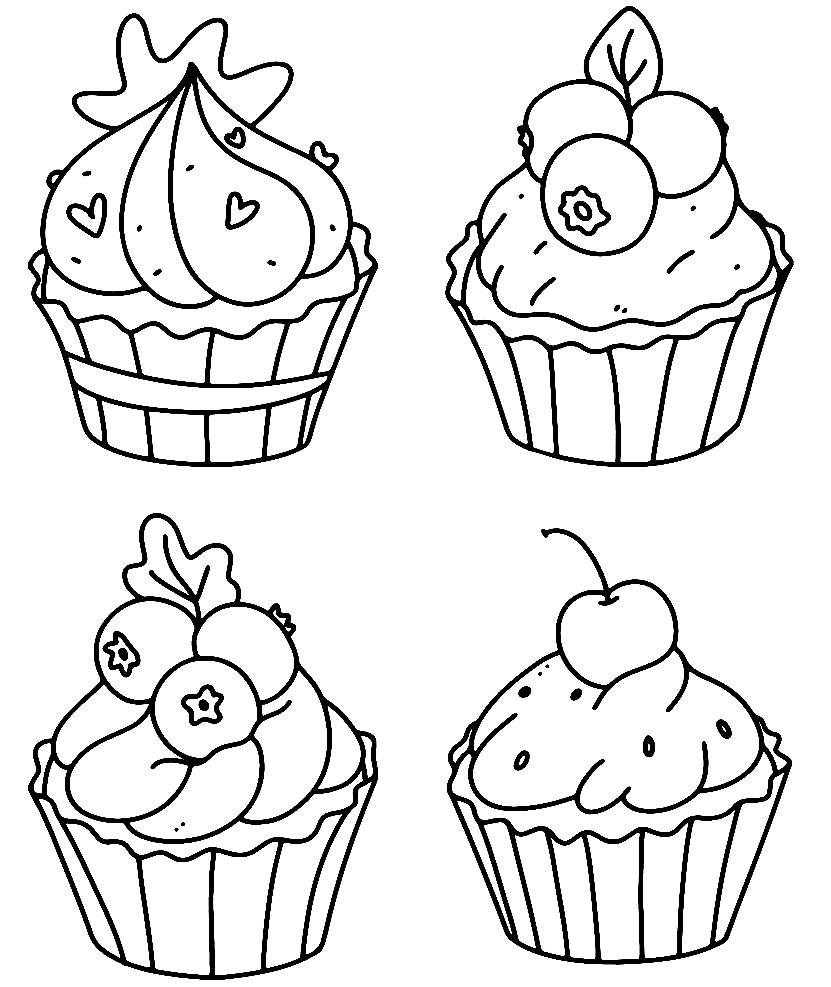 Pagina da colorare di graziosi cupcakes