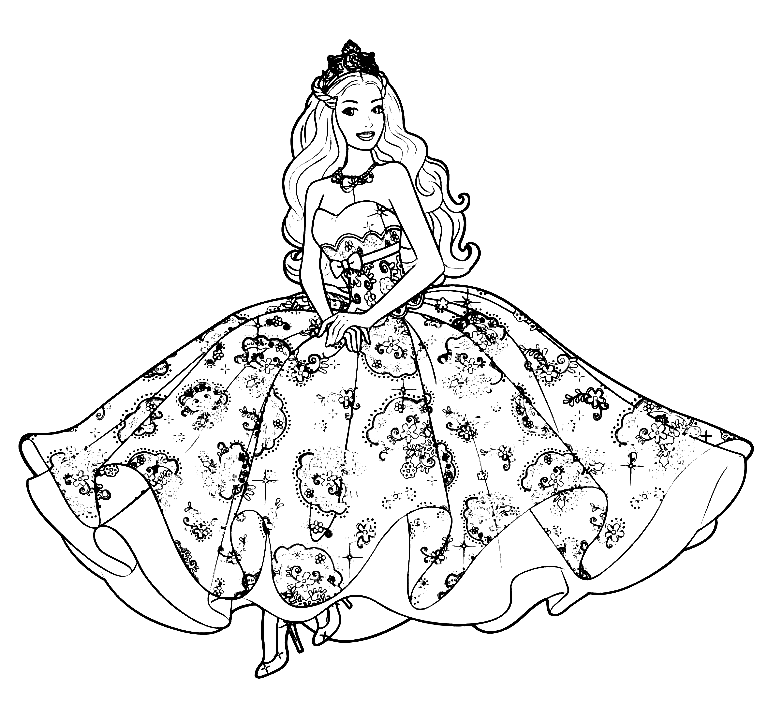 Princess Barbie in Dress Coloring Page