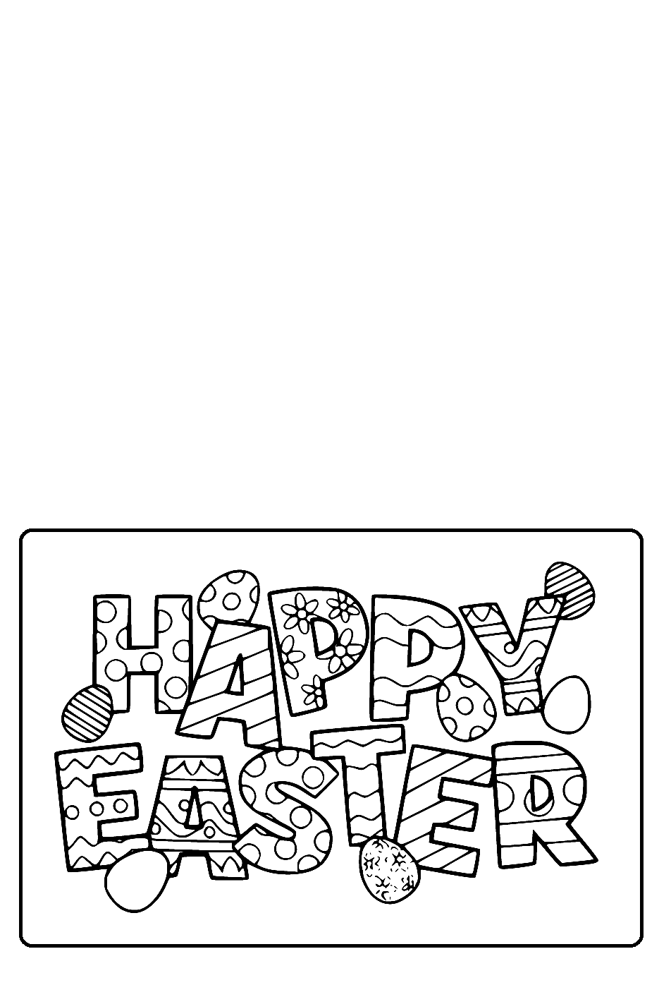 Printable Happy Easter Doodle Card Coloring Page