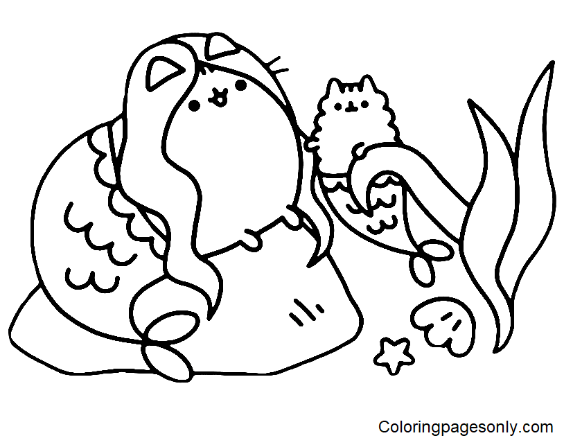 Pusheen And Stormy Mermaid Coloring Page